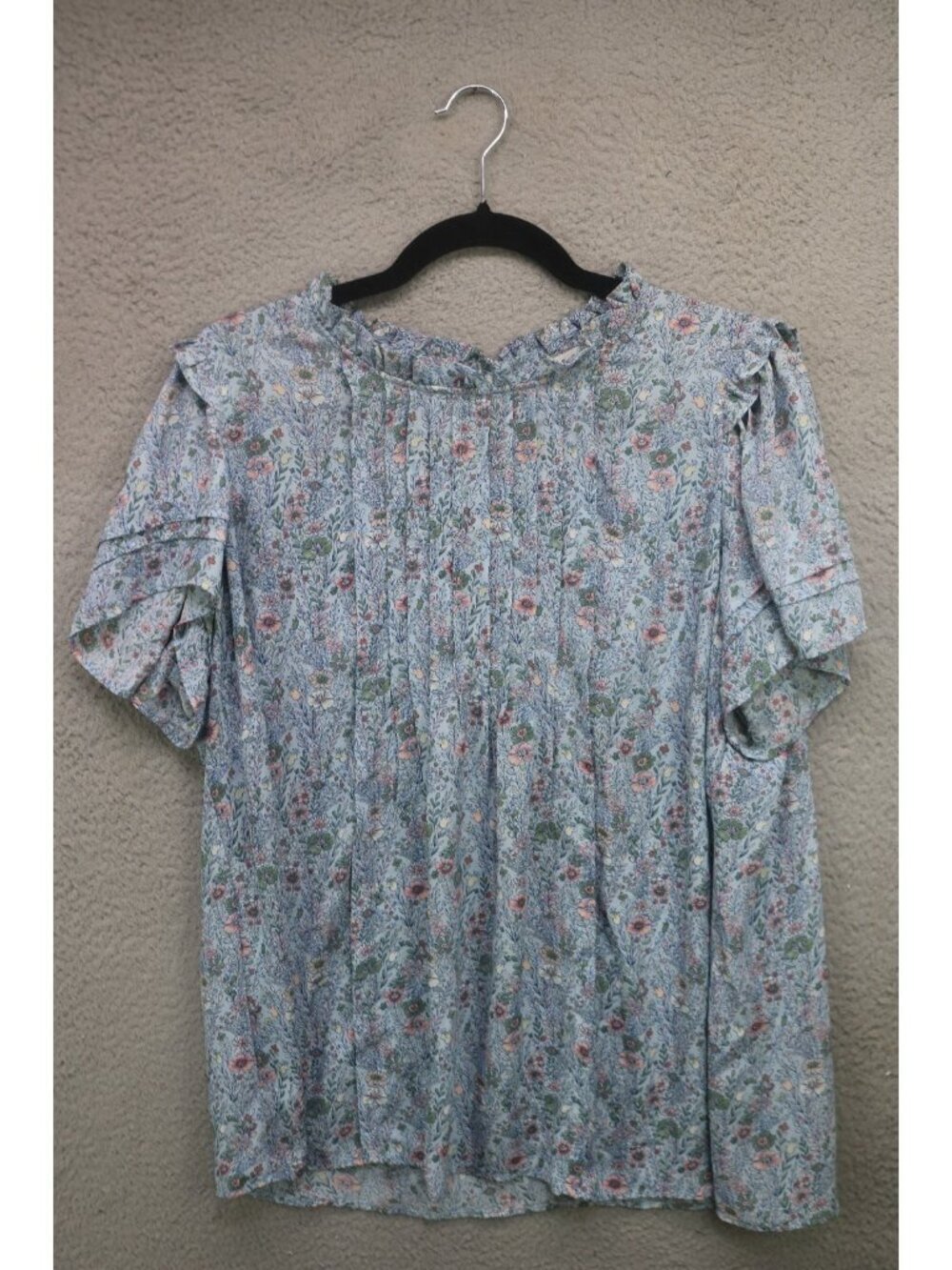 Rose & Olive Pintucked Ruffles Silky Floral Tunic-Size 1X-Cottagecore-Prairie
